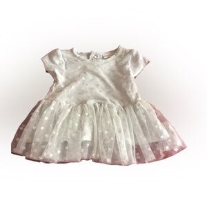 Miniclasix Infant organza overlay Dress. White  with circle design. 0-3 months